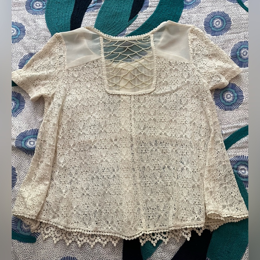 Cream beautiful lace blouse, size xs